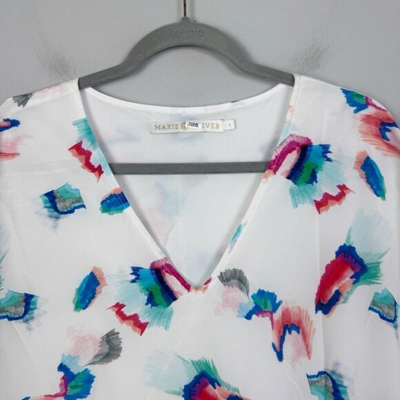 MARIE OLIVER | Andi Colorful Watercolor Print V-Neck Dress Women’s Size Small - Picture 4 of 10